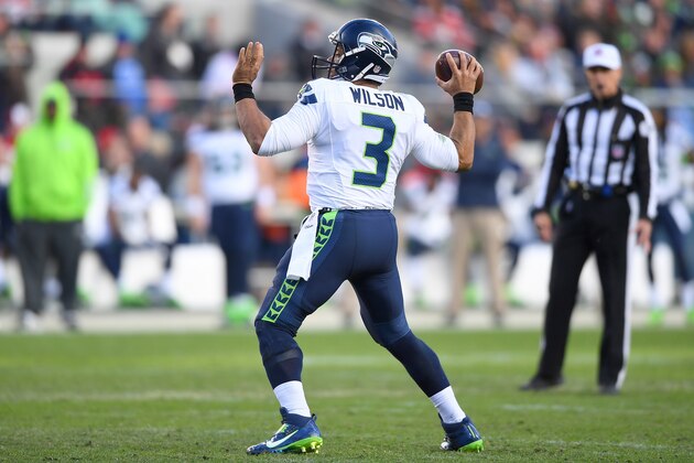 SANTA CLARA, CA - JANUARY 01:  Russell Wilson #3 of the Seattle Seahawks drops back to pass against the San Francisco 49ers during the second quarter of their NFL football game at Levi's Stadium on January 1, 2017 in Santa Clara, California.  (Photo by Thearon W. Henderson/Getty Images)