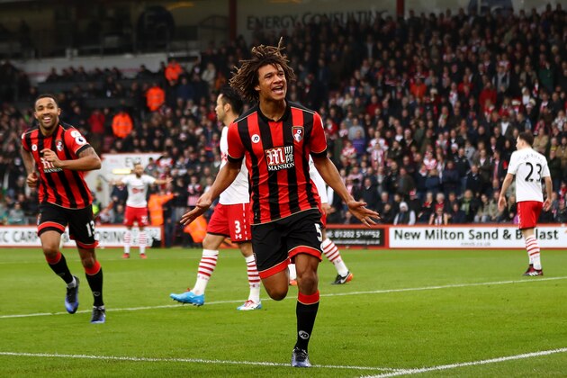 BOURNEMOUTH, ENGLAND - DECEMBER 18:  Nathan Ake of AFC Bournemouth celebrates scoring his sides first goal during the Premier League match between AFC Bournemouth and Southampton at Vitality Stadium on December 18, 2016 in Bournemouth, England.  (Photo by Michael Steele/Getty Images)