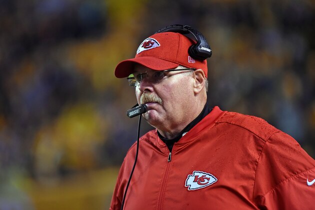 PITTSBURGH, PA - OCTOBER 02: Head coach Andy Reid of the Kansas City Chiefs looks on from the sideline during a game against the Pittsburgh Steelers at Heinz Field on October 2, 2016 in Pittsburgh, Pennsylvania. The Steelers defeated the Chiefs 43-14. (Photo by George Gojkovich/Getty Images)