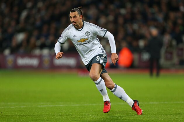 STRATFORD, ENGLAND - JANUARY 02: Zlatan Ibrahimovic of Manchester United during the Premier League match between West Ham United and Manchester United at London Stadium on January 2, 2017 in Stratford, England. (Photo by Catherine Ivill - AMA/Getty Images)