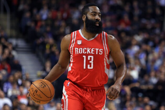 TORONTO, ON - JANUARY 8:  James Harden #13 of the Houston Rockets dribbles the ball during the first half of an NBA game against the Toronto Raptors at Air Canada Centre on January 8, 2017 in Toronto, Canada.  NOTE TO USER: User expressly acknowledges and agrees that, by downloading and or using this photograph, User is consenting to the terms and conditions of the Getty Images License Agreement.  (Photo by Vaughn Ridley/Getty Images)