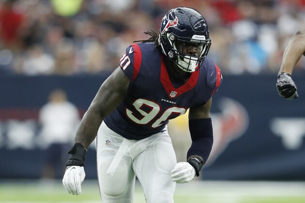 HOUSTON, TX - AUGUST 28: Jadeveon Clowney #90 of the Houston Texans in action against the Arizona Cardinals during an NFL preseason game at NRG Stadium on August 28, 2016 in Houston, Texas. The Texans defeated the Cardinals 34-24. (Photo by Joe Robbins/Getty Images)