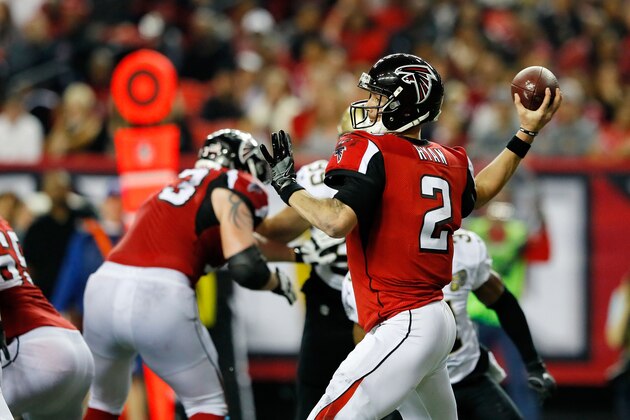 ATLANTA, GA - JANUARY 01: Matt Ryan #2 of the Atlanta Falcons throws a pass during the second half against the New Orleans Saints at the Georgia Dome on January 1, 2017 in Atlanta, Georgia. (Photo by Kevin C.  Cox/Getty Images)