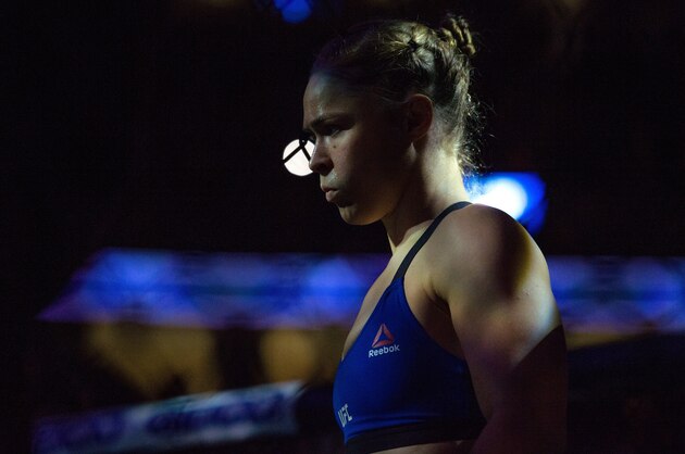 LAS VEGAS, NV - DECEMBER 30:  Ronda Rousey enters the Octagon to face Amanda Nunes in their UFC bantamweight championship bout during the UFC 207 event at T-Mobile Arena on December 30, 2016 in Las Vegas, Nevada.  (Photo by Brandon Magnus/Zuffa LLC/Zuffa LLC via Getty Images)