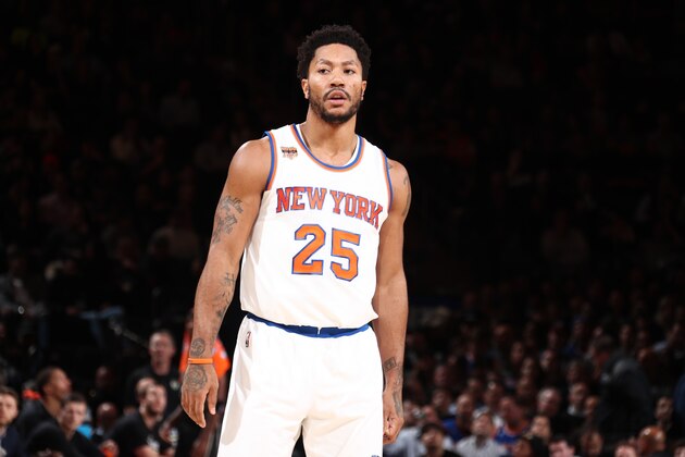 NEW YORK, NY - JANUARY 4: Derrick Rose #25 of the New York Knicks is seen during the game against the Milwaukee Bucks on January 4, 2017 at Madison Square Garden in New York, NY. NOTE TO USER: User expressly acknowledges and agrees that, by downloading and or using this photograph, User is consenting to the terms and conditions of the Getty Images License Agreement. Mandatory Copyright Notice: Copyright 2017 NBAE  (Photo by Nathaniel S. Butler/NBAE via Getty Images)