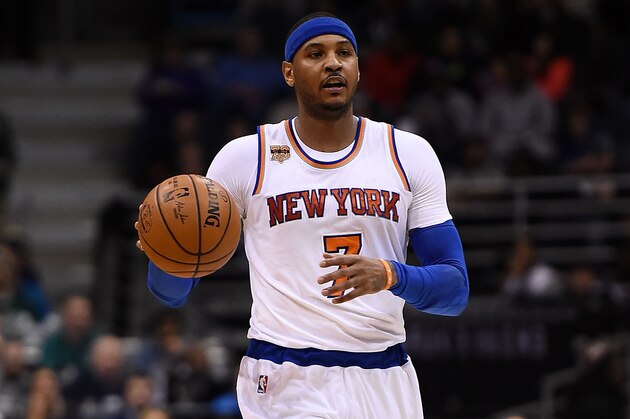 MILWAUKEE, WI - JANUARY 06:  Carmelo Anthony #7 of the New York Knicks handles the ball during a game against the Milwaukee Bucks at BMO Harris Bradley Center on January 6, 2017 in Milwaukee, Wisconsin.  NOTE TO USER: User expressly acknowledges and agrees that, by downloading and or using this photograph, User is consenting to the terms and conditions of the Getty Images License Agreement.  (Photo by Stacy Revere/Getty Images)