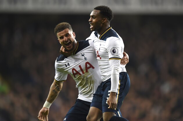 LONDON, ENGLAND - DECEMBER 18:  Danny Rose of Tottenham Hotspur celebrates scoring their second goal with Kyle Walker of Tottenham Hotspur during the Barclays Premier League match between Tottenham Hotspur and Burnley at White Hart Lane on December 18, 2016 in London, England.  (Photo by Tony Marshall/Getty Images)