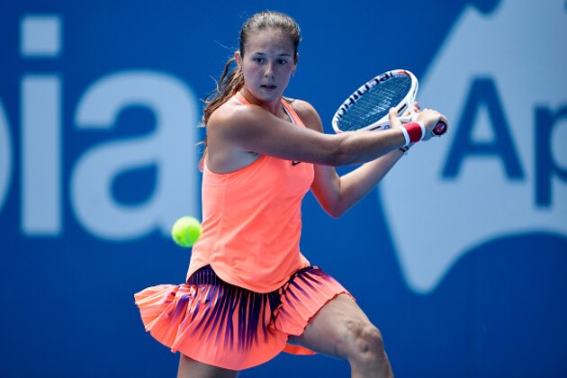 SYDNEY, AUSTRALIA - JANUARY 10:  Daria Kasatkina of Russia plays a backhand shot in her second round match against Angelique Kerber of Germany during day three of the 2017 Sydney International at Sydney Olympic Park Tennis Centre on January 10, 2017 in Sydney, Australia.  (Photo by Brett Hemmings/Getty Images)