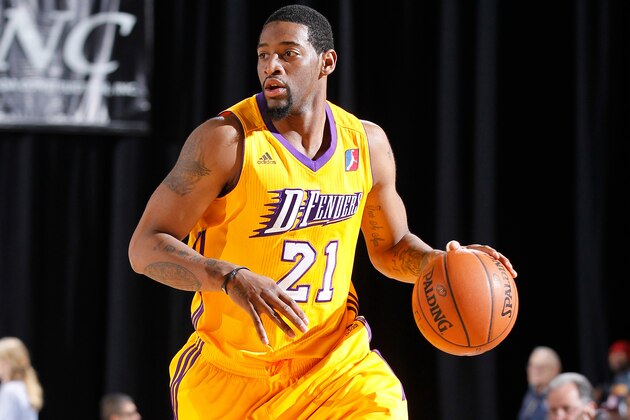 RENO - JANUARY 9: Orien Greene #21 of the Los Angeles D-Fenders dribbles the ball against the Springfield Armor during the 2012 NBA D-League Showcase on January 9, 2012 at the Reno Events Center in Reno, Nevada. NOTE TO USER: User expressly acknowledges and agrees that, by downloading and/or using this Photograph, user is consenting to the terms and conditions of the Getty Images License Agreement. Mandatory Copyright Notice: Copyright 2012 NBAE (Photo by Jack Arent/NBAE via Getty Images)