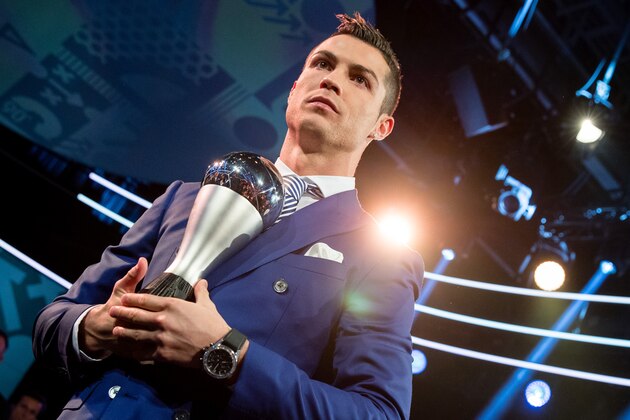 ZURICH, SWITZERLAND - JANUARY 09: The Best FIFA Men's Player Award winner Cristiano Ronaldo of Portugal and Real Madrid looks on during The Best FIFA Football Awards 2016 on January 9, 2017 in Zurich, Switzerland. (Photo by Philipp Schmidli/Getty Images)