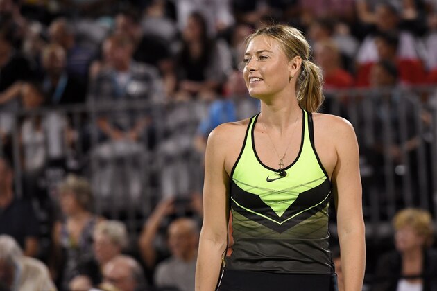 LAS VEGAS, NV - OCTOBER 10:  Tennis player Maria Sharapova smiles during the World TeamTennis Smash Hits charity tennis event benefiting the Elton John AIDS Foundation at Caesars Palace on October 10, 2016 in Las Vegas, Nevada.  (Photo by Ethan Miller/Getty Images)
