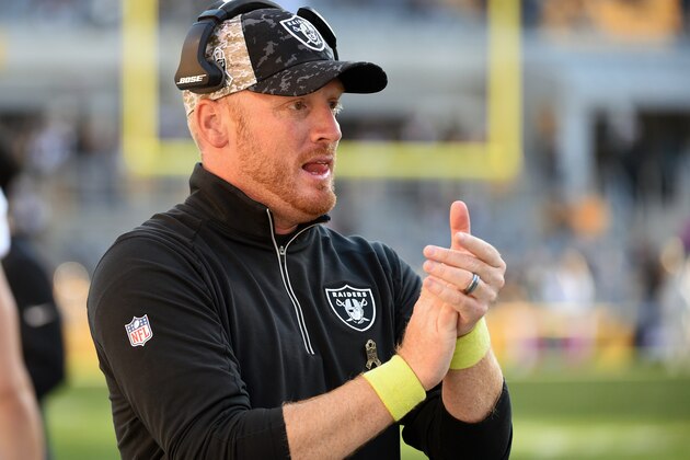 PITTSBURGH, PA - NOVEMBER 8:  Quarterbacks coach Todd Downing of the Oakland Raiders looks on from the sideline during a game against the Pittsburgh Steelers at Heinz Field on November 8, 2015 in Pittsburgh, Pennsylvania. The Steelers defeated the Raiders 38-35. (Photo by George Gojkovich/Getty Images)