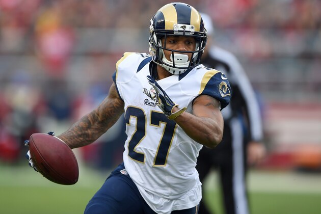 SANTA CLARA, CA - JANUARY 03:  Tre Mason #27 of the St. Louis Rams carries the ball against the San Francisco 49ers during an NFL football game at Levi's Stadium on January 3, 2016 in Santa Clara, California.  (Photo by Thearon W. Henderson/Getty Images)
