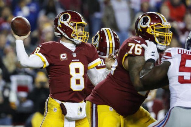 Washington Redskins quarterback Kirk Cousins (8) passes the ball during the first half of an NFL football game against the New York Giants in Landover, Md., Sunday, Jan. 1, 2017. (AP Photo/Alex Brandon)