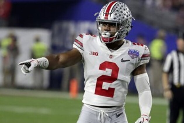 Ohio State cornerback Marshon Lattimore (2) during the Fiesta Bowl NCAA college football game against Clemson, Saturday, Dec. 31, 2016, in Glendale, Ariz. (AP Photo/Rick Scuteri)