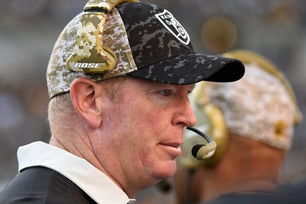 PITTSBURGH, PA - NOVEMBER 8:  Offensive coordinator Bill Musgrave of the Oakland Raiders looks on from the sideline during a game against the Pittsburgh Steelers at Heinz Field on November 8, 2015 in Pittsburgh, Pennsylvania. The Steelers defeated the Raiders 38-35. (Photo by George Gojkovich/Getty Images)