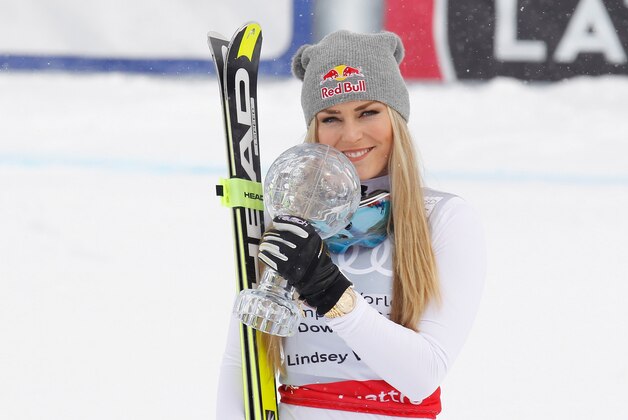 ST MORITZ, SWITZERLAND - MARCH 16: Lindsey Vonn of The USA poses with the crystal globe for overall downhill during the Audi FIS Alpine Skiing World Cup downhill on March 16, 2016 in St Moritz, Switzerland. (Photo by Mitchell Gunn/Getty Images) ST MORITZ, SWITZERLAND - MARCH 16: Lindsey Vonn of The USA poses with the crystal globe for overall downhill during the Audi FIS Alpine Skiing World Cup downhill on March 16, 2016 in St Moritz, Switzerland. (Photo by Mitchell Gunn/Getty Images)