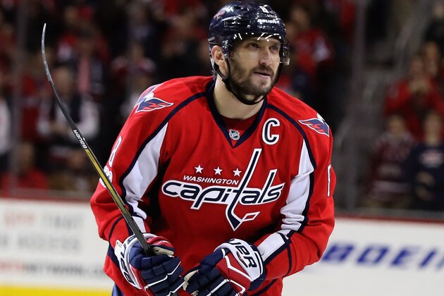 WASHINGTON, DC - JANUARY 11:  Alex Ovechkin #8 of the Washington Capitals celebrates after scoring a seocnd period goal against the Pittsburgh Penguins at Verizon Center on January 11, 2017 in Washington, DC.  (Photo by Rob Carr/Getty Images)