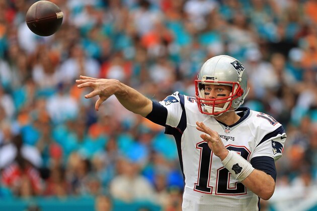 MIAMI GARDENS, FL - JANUARY 01: Tom Brady #12 of the New England Patriots passes during a game against the Miami Dolphins at Hard Rock Stadium on January 1, 2017 in Miami Gardens, Florida. (Photo by Mike Ehrmann/Getty Images) MIAMI GARDENS, FL - JANUARY 01: Tom Brady #12 of the New England Patriots passes during a game against the Miami Dolphins at Hard Rock Stadium on January 1, 2017 in Miami Gardens, Florida. (Photo by Mike Ehrmann/Getty Images)