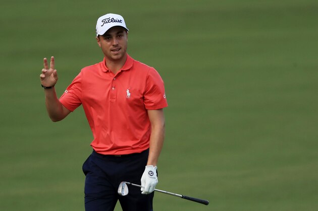 HONOLULU, HI - JANUARY 12:  Justin Thomas of the United States reacts after chpping in on the tenth hole during the first round of the Sony Open In Hawaii at Waialae Country Club on January 12, 2017 in Honolulu, Hawaii.  (Photo by Sam Greenwood/Getty Images)