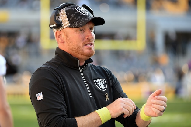 PITTSBURGH, PA - NOVEMBER 8:  Quarterbacks coach Todd Downing of the Oakland Raiders looks on from the sideline during a game against the Pittsburgh Steelers at Heinz Field on November 8, 2015 in Pittsburgh, Pennsylvania. The Steelers defeated the Raiders 38-35. (Photo by George Gojkovich/Getty Images)