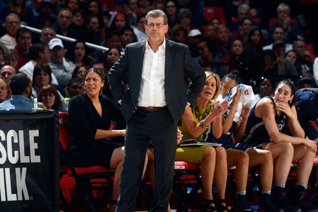 COLLEGE PARK, MD - DECEMBER 29:  Head coach Geno Auriemma of the Connecticut Huskies watches the game against the Maryland Terrapins at Xfinity Center on December 29, 2016 in College Park, Maryland.  (Photo by G Fiume/Maryland Terrapins/Getty Images)