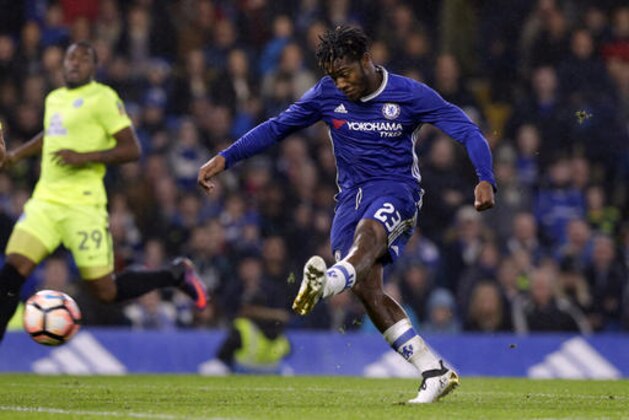Chelsea's Michy Batshuayi shoots on goal during the English FA Cup third round soccer match between Chelsea and Peterborough United at Stamford Bridge stadium in London, Sunday, Jan. 8, 2017. (AP Photo/Alastair Grant)