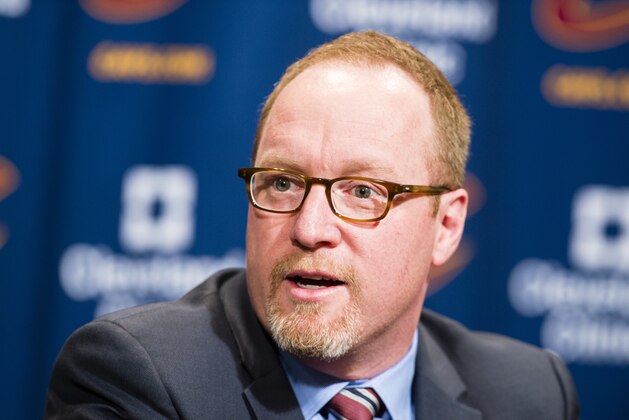 CLEVELAND, OH - FEBRUARY 18: General Manager David Griffin of the Cleveland Cavaliers talks during a press conference prior to the game against the Chicago Bulls at Quicken Loans Arena on February 18, 2016 in Cleveland, Ohio. NOTE TO USER: User expressly acknowledges and agrees that, by downloading and/or using this photograph, user is consenting to the terms and conditions of the Getty Images License Agreement. Mandatory copyright notice. (Photo by Jason Miller/Getty Images)