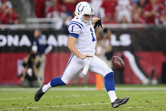 GLENDALE, AZ - NOVEMBER 24:  Punter Pat McAfee #1 of the Indianapolis Colts punts the football during the NFL game against the Arizona Cardinals at the University of Phoenix Stadium on November 24, 2013 in Glendale, Arizona. The Cardinals defeated the Colts 40-11.  (Photo by Christian Petersen/Getty Images)