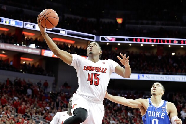 LOUISVILLE, KY - JANUARY 14: Donvan Mitchell #45 of the Louisville Cardinals shoots the ball during the game against the Duke Blue Devils at KFC YUM! Center on January 14, 2017 in Louisville, Kentucky. (Photo by Andy Lyons/Getty Images) LOUISVILLE, KY - JANUARY 14: Donvan Mitchell #45 of the Louisville Cardinals shoots the ball during the game against the Duke Blue Devils at KFC YUM! Center on January 14, 2017 in Louisville, Kentucky. (Photo by Andy Lyons/Getty Images)
