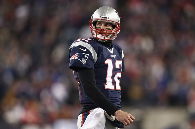 FOXBORO, MA - JANUARY 14: Tom Brady #12 of the New England Patriots looks on in the first half against the Houston Texans during the AFC Divisional Playoff Game at Gillette Stadium on January 14, 2017 in Foxboro, Massachusetts.  (Photo by Maddie Meyer/Getty Images)