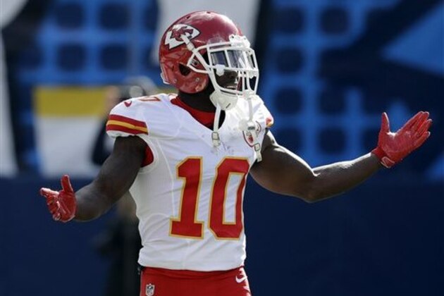 Kansas City Chiefs wide receiver Tyreek Hill (10) during an NFL football game against the San Diego Chargers Sunday, Jan. 1, 2017, in San Diego. (AP Photo/Rick Scuteri)
