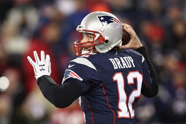 FOXBORO, MA - JANUARY 14: Tom Brady #12 of the New England Patriots looks to pass in the first half against the Houston Texans during the AFC Divisional Playoff Game at Gillette Stadium on January 14, 2017 in Foxboro, Massachusetts.  (Photo by Maddie Meyer/Getty Images)