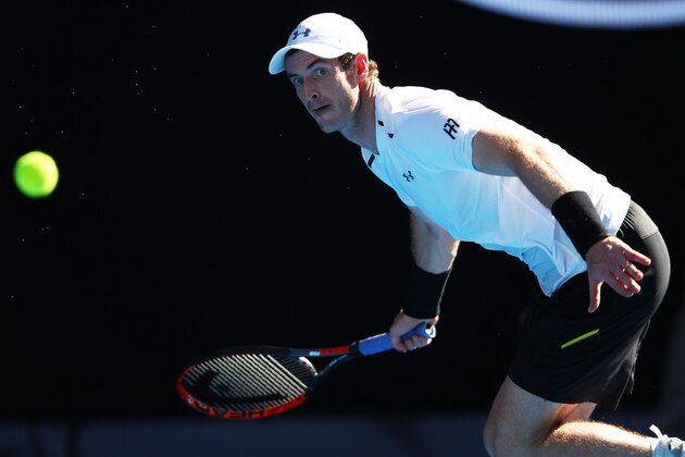 MELBOURNE, AUSTRALIA - JANUARY 16:  Andy Murray of Great Britain plays a forehand in his first round match against Illya Marchenko of the Ukraine on day one of the 2017 Australian Open at Melbourne Park on January 16, 2017 in Melbourne, Australia.  (Photo by Clive Brunskill/Getty Images)