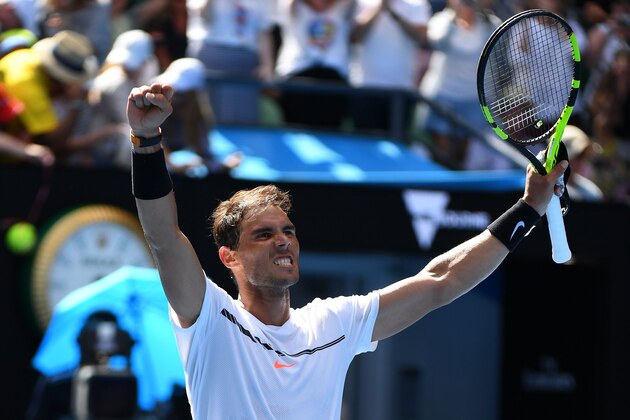 MELBOURNE, AUSTRALIA - JANUARY 17: Rafael Nadal of Spain celebrates winning his first round match against Florian Mayer of Germany on day two of the 2017 Australian Open at Melbourne Park on January 17, 2017 in Melbourne, Australia. (Photo by Quinn Rooney/Getty Images) MELBOURNE, AUSTRALIA - JANUARY 17: Rafael Nadal of Spain celebrates winning his first round match against Florian Mayer of Germany on day two of the 2017 Australian Open at Melbourne Park on January 17, 2017 in Melbourne, Australia. (Photo by Quinn Rooney/Getty Images)