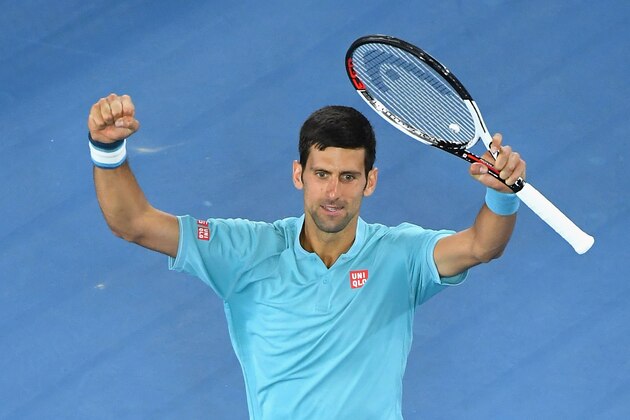 MELBOURNE, AUSTRALIA - JANUARY 17:  Novak Djokovic of Serbia celebrates winning his first round match against Fernando Verdasco of Spain  on day two of the 2017 Australian Open at Melbourne Park on January 17, 2017 in Melbourne, Australia.  (Photo by Quinn Rooney/Getty Images)