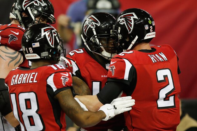 ATLANTA, GA - JANUARY 14:   Matt Ryan #2 of the Atlanta Falcons reactas against the Seattle Seahawks at the Georgia Dome on January 14, 2017 in Atlanta, Georgia.  (Photo by Gregory Shamus/Getty Images)