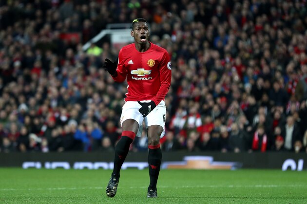 MANCHESTER, ENGLAND - JANUARY 15:  Paul Pogba of Manchester United reacts during the Premier League match between Manchester United and Liverpool at Old Trafford on January 15, 2017 in Manchester, England.  (Photo by James Baylis - AMA/Getty Images)