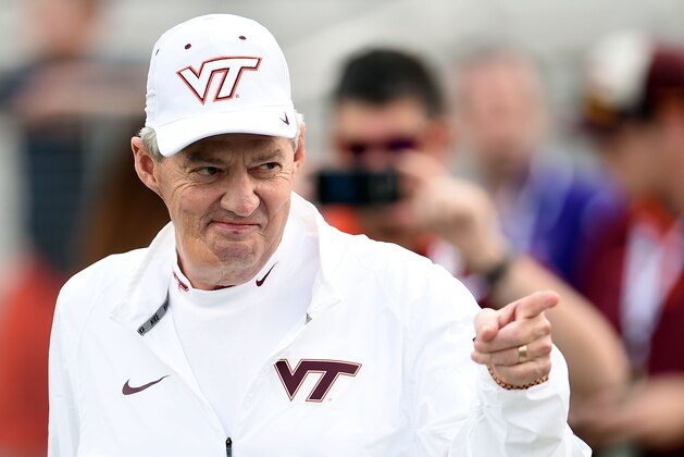 SHREVEPORT, LA - DECEMBER 26:  Head coach Frank Beamer of the Virginia Tech Hokies takes the field for pregame warmups prior to the Camping World Independence Bowl against the Tulsa Golden Hurricane on December 26, 2015 in Shreveport, Louisiana.  (Photo by Stacy Revere/Getty Images)