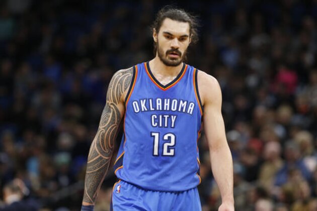 Oklahoma City Thunder's Steven Adams of New Zealand plays against the Minnesota Timberwolves during the second half of an NBA basketball game Friday, Jan. 13, 2017, in Minneapolis. The Timberwolves won 96-86. (AP Photo/Jim Mone)