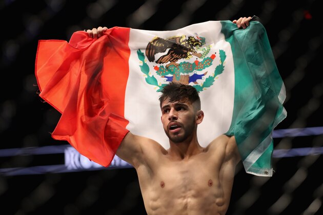 PHOENIX, AZ - JANUARY 15:  Yair Rodriguez celebrates his victory over BJ Penn (not pictured) during the UFC Fight Night event at the at Talking Stick Resort Arena on January 15, 2017 in Phoenix, Arizona.  (Photo by Christian Petersen/Getty Images)