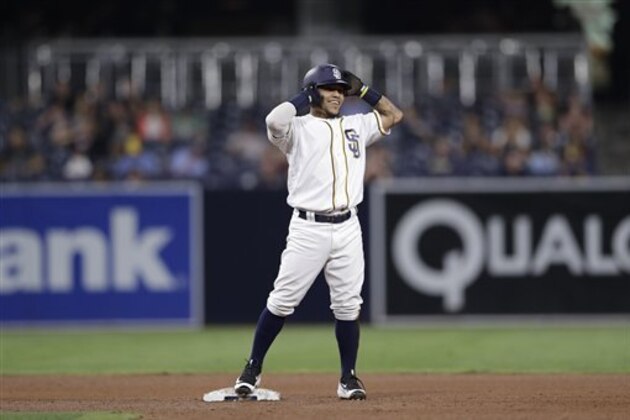 San Diego Padres' Alexi Amarista smiles after hitting a two-RBI double during the fourth inning of a baseball game against the Arizona Diamondbacks Monday, Sept. 19, 2016, in San Diego. (AP Photo/Gregory Bull) San Diego Padres' Alexi Amarista smiles after hitting a two-RBI double during the fourth inning of a baseball game against the Arizona Diamondbacks Monday, Sept. 19, 2016, in San Diego. (AP Photo/Gregory Bull)