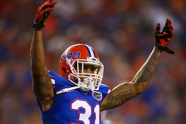 GAINESVILLE, FL - SEPTEMBER 05: Defensive back Jalen Tabor #31 of the Florida Gators signals to the crowd during the game against the New Mexico State Aggies at Ben Hill Griffin Stadium on September 5, 2015 in Gainesville, Florida.  (Photo by Rob Foldy/Getty Images)