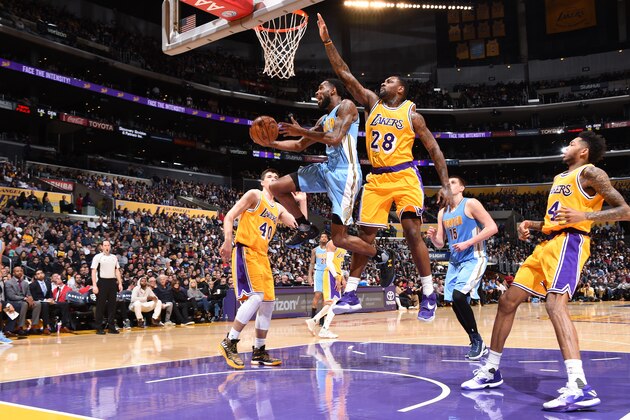 LOS ANGELES, CA - JANUARY 17:  Will Barton #5 of the Denver Nuggets goes for a lay up against the Denver Nuggets during the game on January 17, 2017 at STAPLES Center in Los Angeles, California. NOTE TO USER: User expressly acknowledges and agrees that, by downloading and/or using this Photograph, user is consenting to the terms and conditions of the Getty Images License Agreement. Mandatory Copyright Notice: Copyright 2017 NBAE (Photo by Andrew D. Bernstein/NBAE via Getty Images)