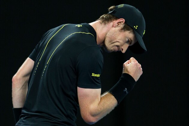 MELBOURNE, AUSTRALIA - JANUARY 18:  Andy Murray of Great Britain celebrates in his second round match against Andrey Rublev of Russia on day three of the 2017 Australian Open at Melbourne Park on January 18, 2017 in Melbourne, Australia.  (Photo by Michael Dodge/Getty Images)