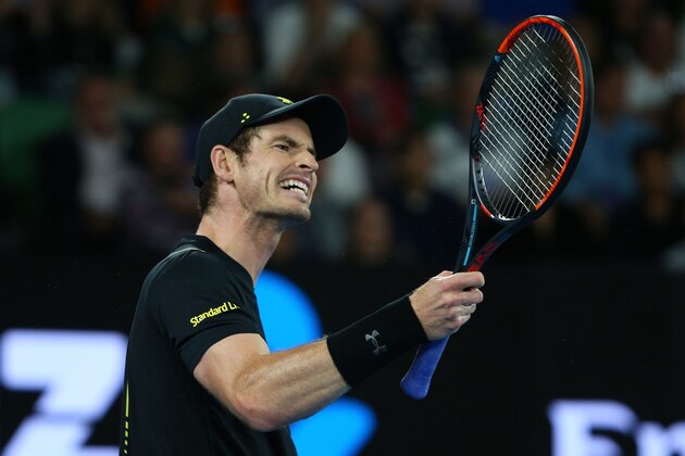 MELBOURNE, AUSTRALIA - JANUARY 18:  Andy Murray of Great Britain reacts in his second round match against Andrey Rublev of Russia on day three of the 2017 Australian Open at Melbourne Park on January 18, 2017 in Melbourne, Australia.  (Photo by Michael Dodge/Getty Images)
