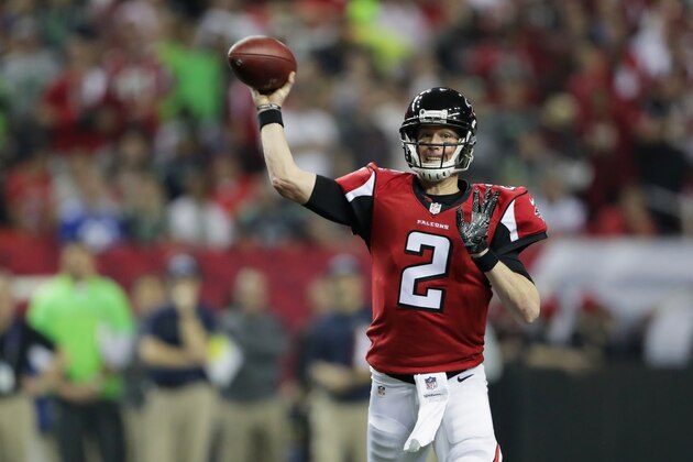 ATLANTA, GA - JANUARY 14:  Matt Ryan #2 of the Atlanta Falcons passes the ball against the Seattle Seahawks at the Georgia Dome on January 14, 2017 in Atlanta, Georgia.  (Photo by Streeter Lecka/Getty Images)