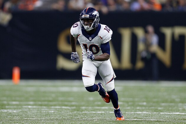NEW ORLEANS, LA - NOVEMBER 13:  Emmanuel Sanders #10 of the Denver Broncos runs during a game against the New Orleans Saints at the Mercedes-Benz Superdome on November 13, 2016 in New Orleans, Louisiana.  (Photo by Jonathan Bachman/Getty Images)
