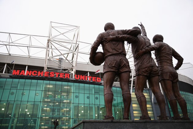 MANCHESTER, ENGLAND - DECEMBER 05: The United Trinity statue is seen outside the stadium prior to the Barclays Premier League match between Manchester United and West Ham United at Old Trafford on December 5, 2015 in Manchester, England.  (Photo by Clive Brunskill/Getty Images)