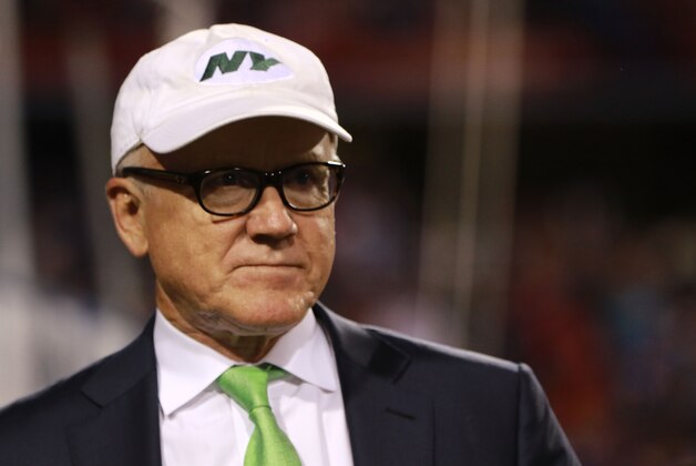 ORCHARD PARK, NY - SEPTEMBER 15: New York Jets owner Woody Johnson talks on the sidelines before the game against the Buffalo Bills at New Era Field on September 15, 2016 in Orchard Park, New York. (Photo by Michael Adamucci/Getty Images)